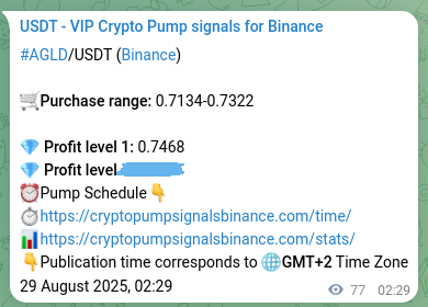 Real-time proof of AGLD pump signal on Binance, 29 August 2025, 04:36