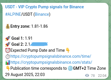 Proof of ALPINE pump signal on Binance at 30 August 2025, 00:13