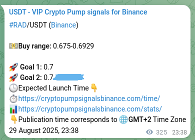 Binance exchange signal proof for RAD, 30 August 2025, 08:41