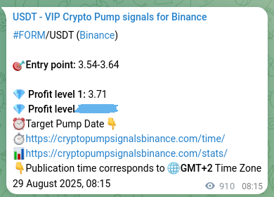 Crypto pump signal analytics for FORM on Binance, 30 August 2025, 09:31