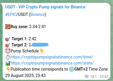 Authenticated EPIC pump signal on Binance, 30 August 2025, 10:13