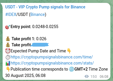 Crypto signal proof: IDEX pump on Binance, 30 August 2025, 10:17