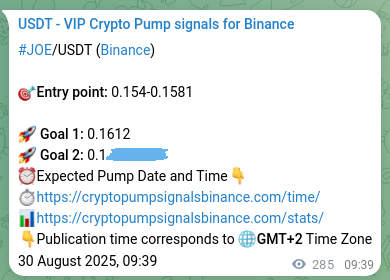 Binance trading signal confirmation for JOE pump, 30 August 2025, 17:32