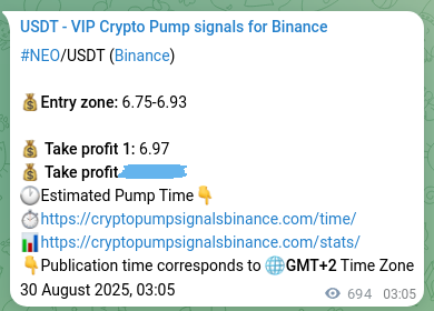 Signal authentication: NEO pump on Binance at 30 August 2025, 22:21