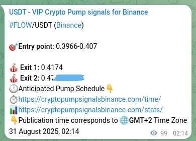 Crypto trading signal proof: FLOW pump on Binance, 31 August 2025, 04:54