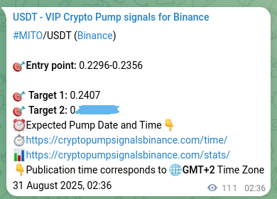 Binance exchange signal proof for MITO, 31 August 2025, 05:36