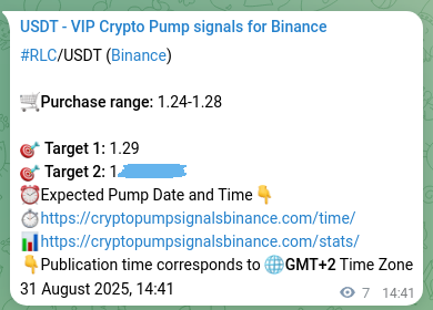 Market signal proof: RLC pump from Binance, 31 August 2025, 14:51