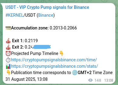 Crypto trading signal verification: KERNEL pump on Binance, 31 August 2025, 17:07