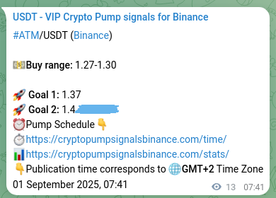 Binance pump signal proof for ATM on 01 September 2025, 08:02