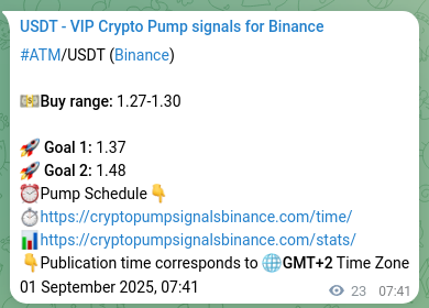 Authenticated proof of ATM's pump signal on Binance at 01 September 2025, 08:18
