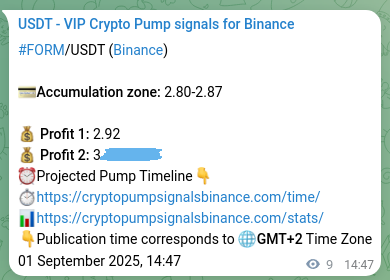 Trading signal proof: FORM pump from Binance, 01 September 2025, 15:01