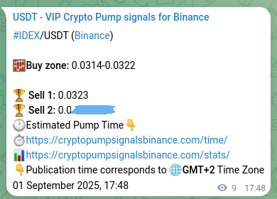Crypto market signal proof: IDEX pump on Binance, 01 September 2025, 18:03