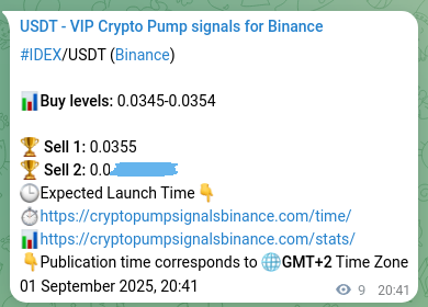 Real-time proof of IDEX pump signal on Binance, 01 September 2025, 20:57