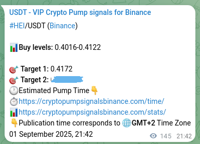 Authenticated proof of HEI's pump signal on Binance at 02 September 2025, 01:41
