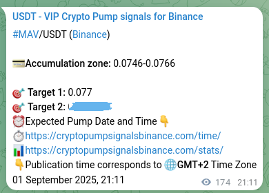 Crypto pump signal proof: MAV on Binance, 02 September 2025, 01:58