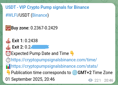 Trading signal proof: WLFI pump from Binance, 02 September 2025, 02:53