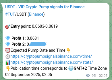 Real-time proof of TUT pump signal on Binance, 02 September 2025, 04:36