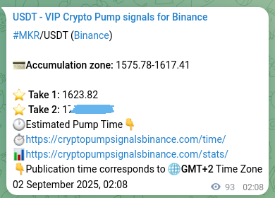 Crypto trading signal proof: MKR pump on Binance, 02 September 2025, 04:40