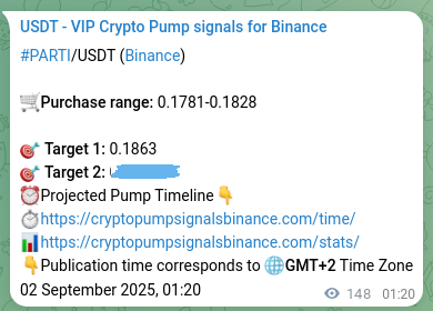 Verification image for PARTI pump signal on Binance at 02 September 2025, 05:21