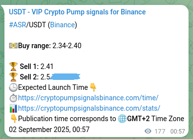 Crypto signal proof: ASR pump on Binance, 02 September 2025, 05:52