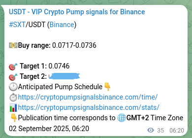Market signal proof: SXT pump from Binance, 02 September 2025, 07:15