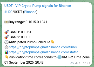 Crypto trading signal verification: LRC pump on Binance, 02 September 2025, 08:57