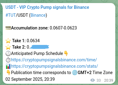 Crypto market signal confirmation: TUT pump on Binance, 02 September 2025, 21:33
