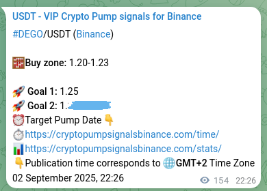 Proof of DEGO pump signal on Binance at 03 September 2025, 02:41