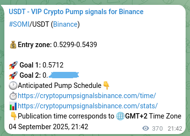Proof of SOMI pump signal on Binance at 05 September 2025, 07:47