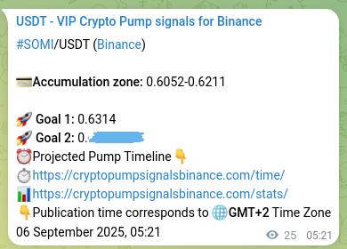 Proof of SOMI pump signal on Binance at 06 September 2025, 05:49