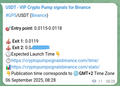 Crypto pump signal proof: GPS on Binance, 06 September 2025, 08:40