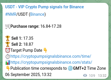 Binance exchange signal proof for NMR, 06 September 2025, 16:33