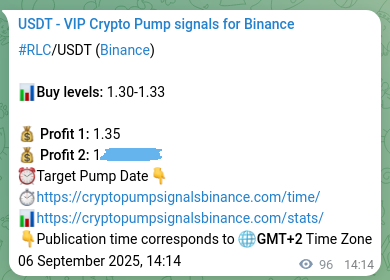 Crypto pump signal analytics for RLC on Binance, 06 September 2025, 16:53