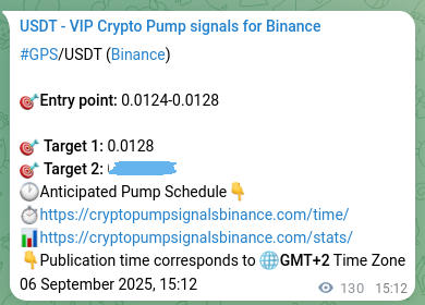 Crypto signal proof: GPS pump on Binance, 06 September 2025, 18:41
