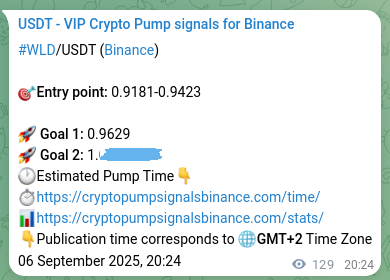 Binance pump signal verification for WLD at 06 September 2025, 23:53