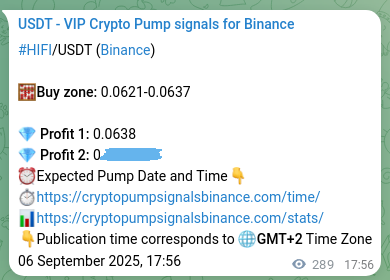Authenticated proof of HIFI's pump signal on Binance at 07 September 2025, 01:52