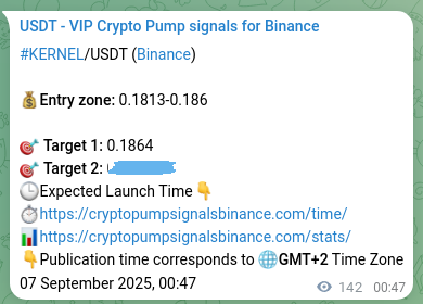 Trading signal proof: KERNEL pump from Binance, 07 September 2025, 04:39