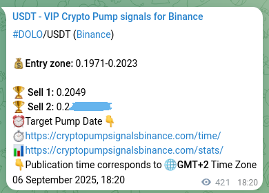 Binance exchange signal proof for DOLO, 07 September 2025, 05:57