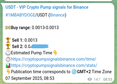 Crypto signal proof: 1MBABYDOGE pump on Binance, 07 September 2025, 12:52