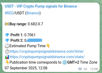 Binance signal verification for RED pump, 07 September 2025, 12:58