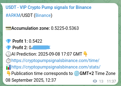 Crypto pump signal proof: ARKM on Binance, 08 September 2025, 12:59