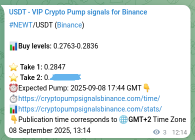 Binance trading signal proof for NEWT pump, 08 September 2025, 13:17