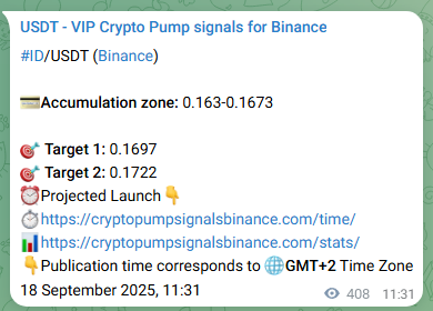 Real-time proof of ID pump signal on Binance, 18 September 2025, 22:50