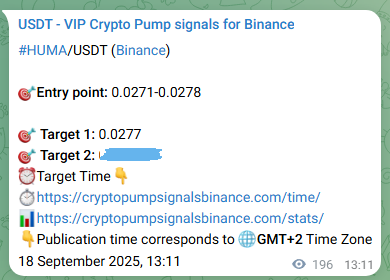 Market signal verification: HUMA on Binance at 18 September 2025, 23:34
