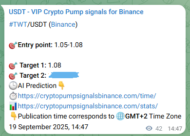 Binance trading signal proof for TWT pump, 19 September 2025, 15:57
