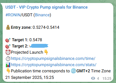 Real-time proof of RONIN pump signal on Binance, 21 September 2025, 15:30