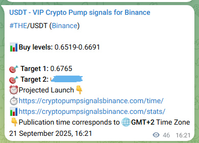 Binance signal verification for THE pump, 21 September 2025, 17:36