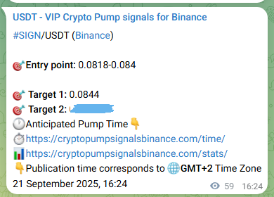 Market signal proof: SIGN pump from Binance, 21 September 2025, 17:57