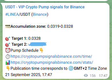 Live proof of LINEA pump signal on Binance, 21 September 2025, 22:05
