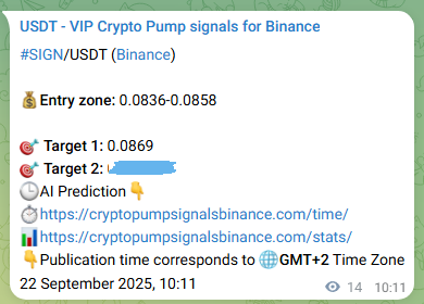 Proof of SIGN pump signal on Binance at 22 September 2025, 10:33